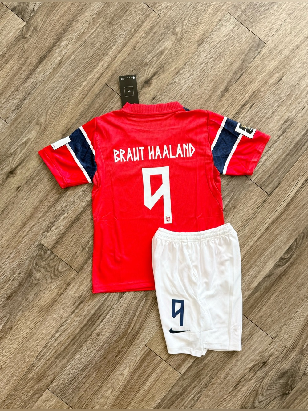 Norway Home Kids Red Soccer Jersey & White Shorts Set - Haaland #9